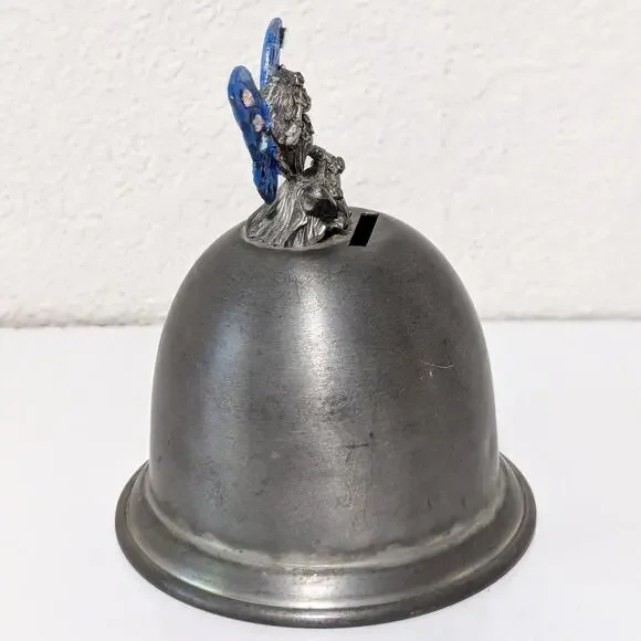 Fairy Penny Perched on Coin Bank, 4.5" 90s Pewter Handpainted Wings Gallo Figure - Picture 4 of 7